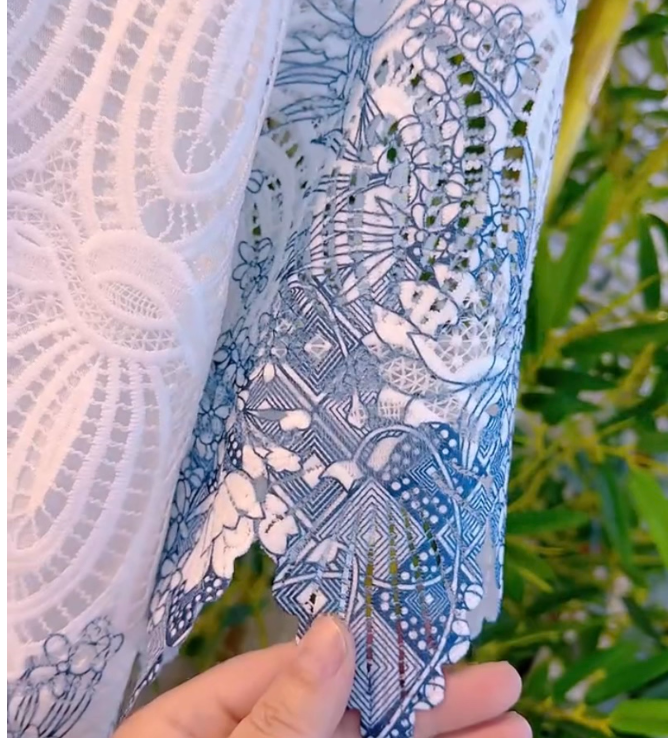 เสื้อลูกไม้ size ใหญ่ เสื้อลูกไม้ ผู้ใหญ่ สีขาว ตัดน้ำเงิน แบบสวย ใส่แบบหลวม ๆ เสื้อลูกไม้ สีขาว ใส่ออกงาน 717387