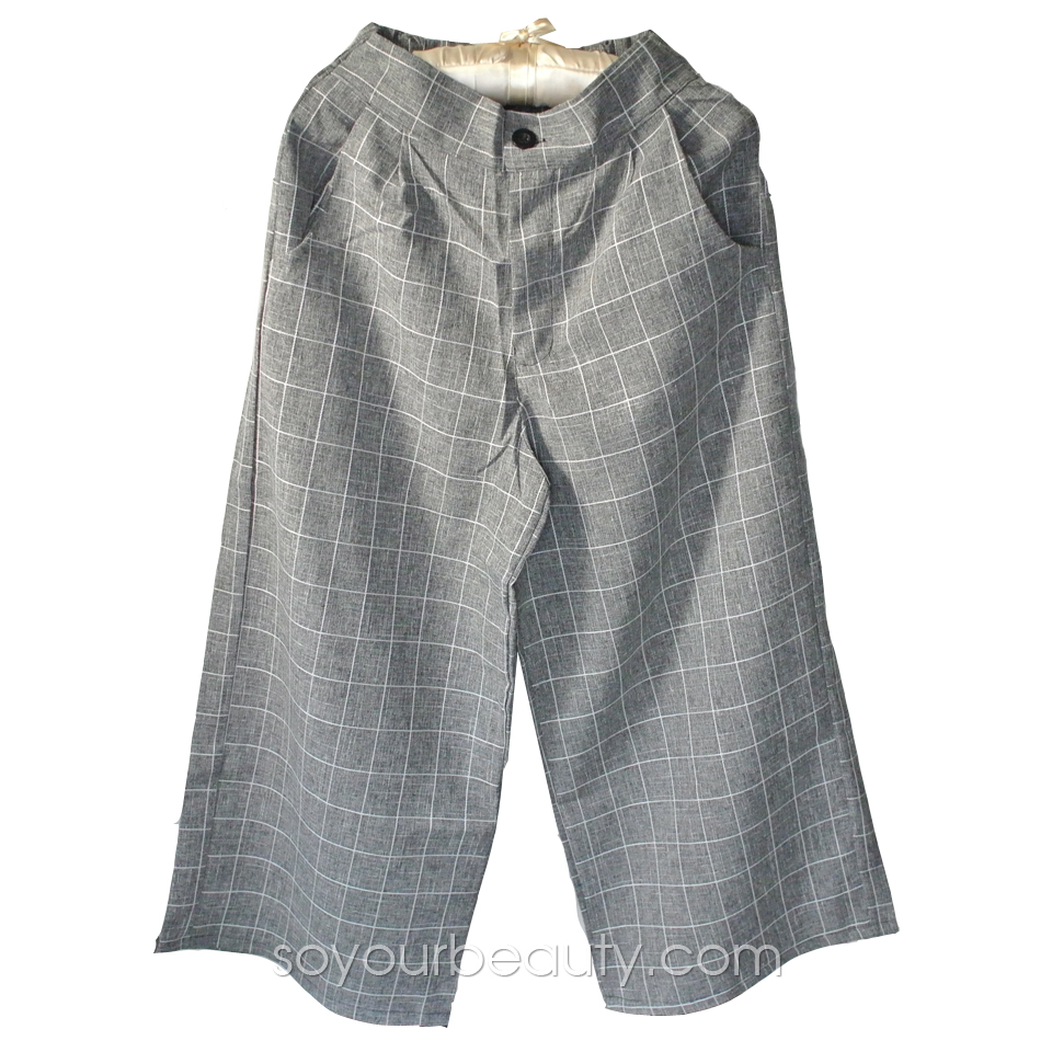 กางเกงแฟชั่น กางเกงขาบาน 4 ส่วน ลายสก๊อต