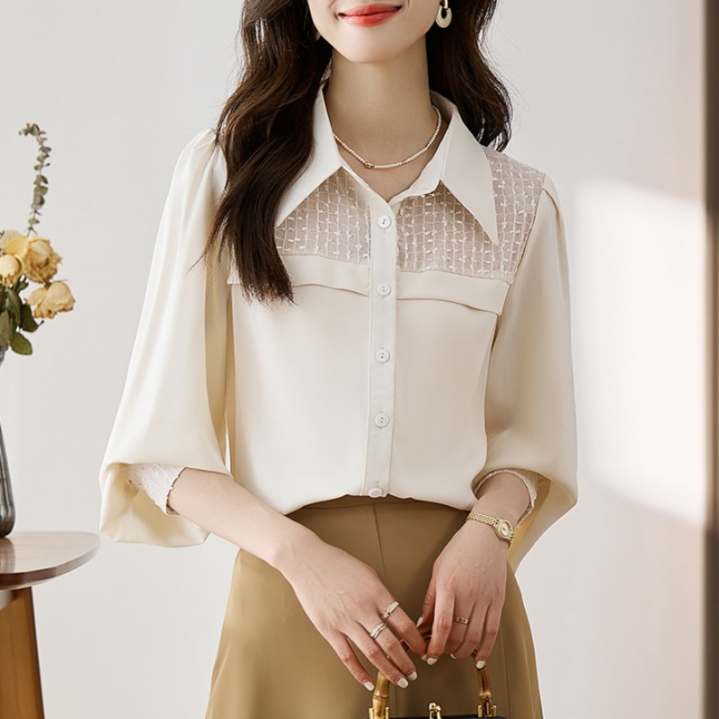 เสื้อเชิ้ตผู้หญิงแขนยาว เสื้อเชิ้ตผู้หญิงใส่ทํางาน 390 บาทต่อชิ้น ฟรีค่าจัดส่ง