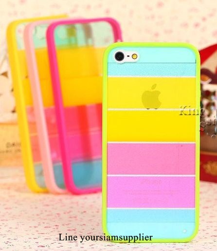 เคส iphone 5 สีรุ้ง Rainbow case ขอบสีเขียว ฟรีปากกา Touch screen