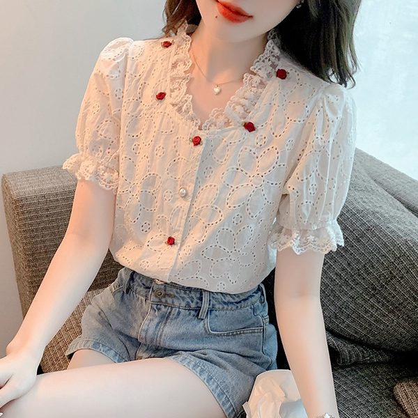 เสื้อลูกไม้ แขนสั้น