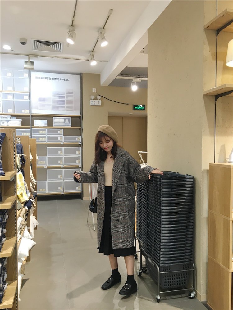 Korea Minimal Coat เสื้อคลุมกันหนาว ตัวยาว สไตล์เกาหลี ผ้าทอลายสก๊อต บุซับในกันลม