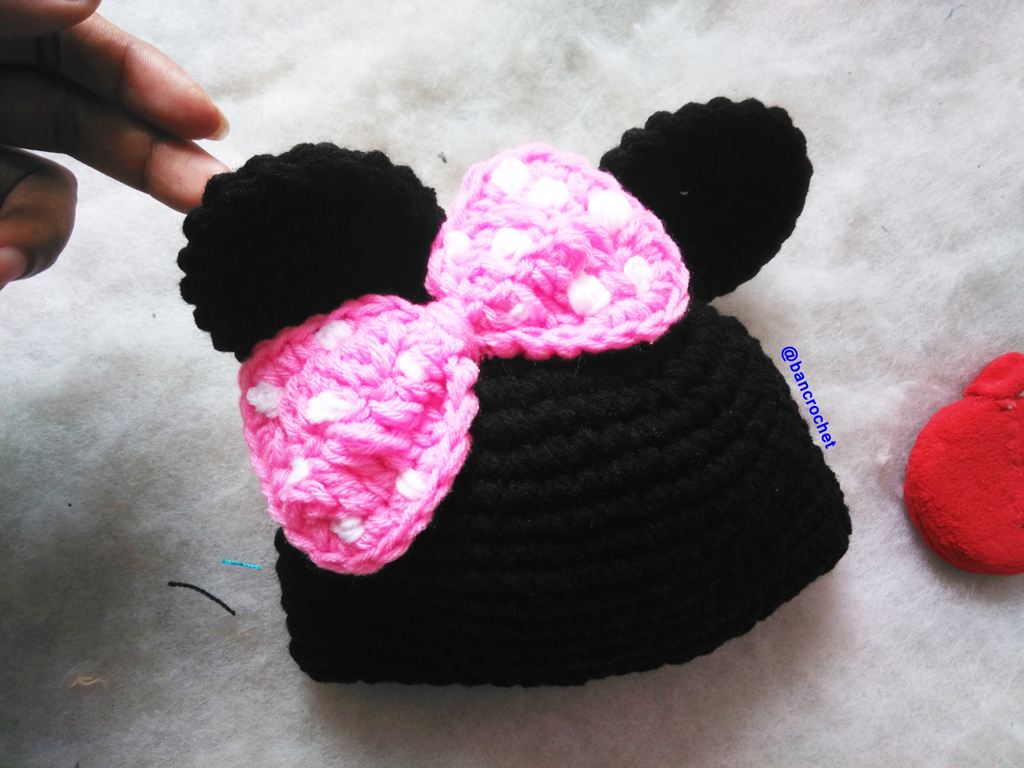 Bancrochet หมวกเด็กถักโครเชต์ crochet baby hat ดำ รอบศีรษะ 35 cm