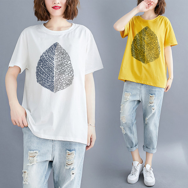 เสื้อยืดคนอ้วน สไตล์ญี่ปุ่น เสื้อยืดคนอ้วนผู้หญิง เสื้อทีเชิ้ตตัวใหญ่