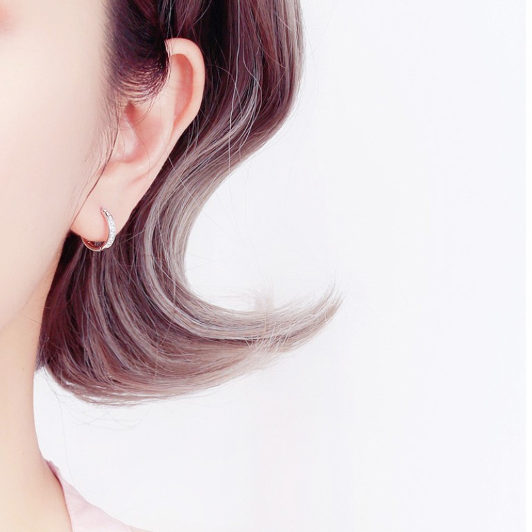 ต่างหูเงินแท้ S925 รุ่น Romance ต่างหูห่วงเพชร CZ 8เม็ด สีเงิน พิงค์โกลด์ ตุ้มหูเงินS925
