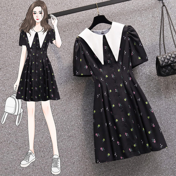 เดรสคนอ้วน เดรสสาวอวบ ชุดเดรสคนอ้วนวัยรุ่นแขนสั้น BY PLUS SIZE Girl