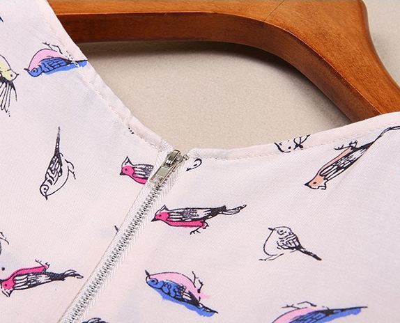 เดรสใส่ทำงาน แขนสั้น ลาย print รูปนก แบบสวยมาก ๆ ค่ะ no 34150