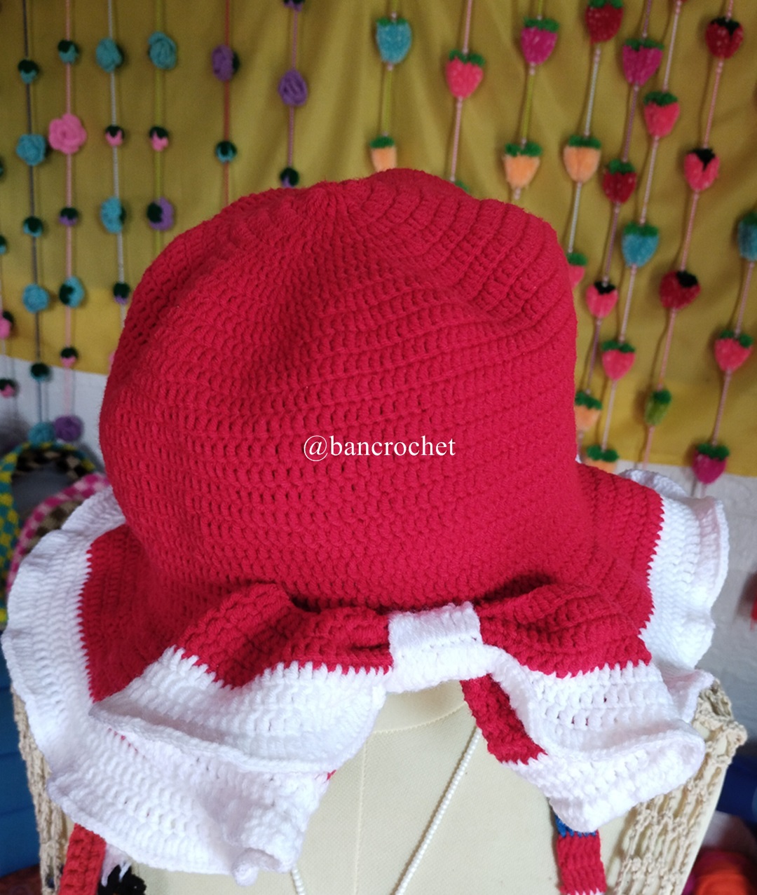 Bancrochet หมวกถักโครเชต์ลายโบว์ crochet bow hat แดง