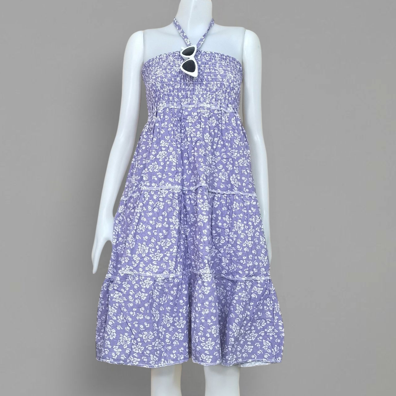 Dress4748 เดรสยาวสม็อครอบอก ใส่เป็นกระโปรงได้ มีสายผูกคอ ผ้าคอตตอนยีนส์, ผ้าสกินนี่เนื้อดี งานสวยคลาสสิคดูดีดูน่ารักทรงนี้มีติดตู้ไว้ใส่ได้เรื่อยๆ