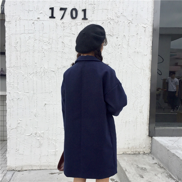 เสื้อโค้ทกันหนาว สไตล์นักเรียนเกาหลี ผ้าวูลผสมเนื้อดี เนื้อกำลังดีเป็นทรงไม่หนัก พร้อมส่ง DARK BLUE