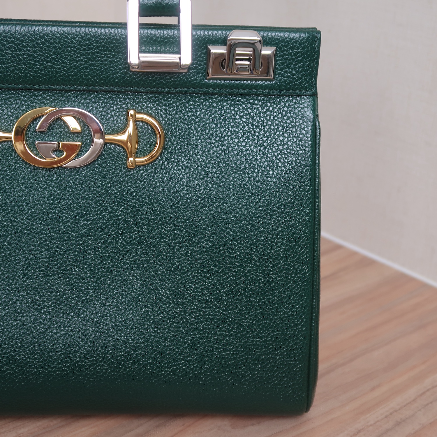 Gucci Green Grain Calfskin Zumi Top Handle Bag