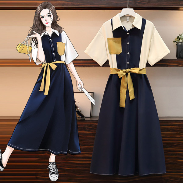 เดรสคนอ้วน เดรสสาวอวบ ชุดเดรสคนอ้วนวัยรุ่นแขนสั้น BY PLUS SIZE Girl