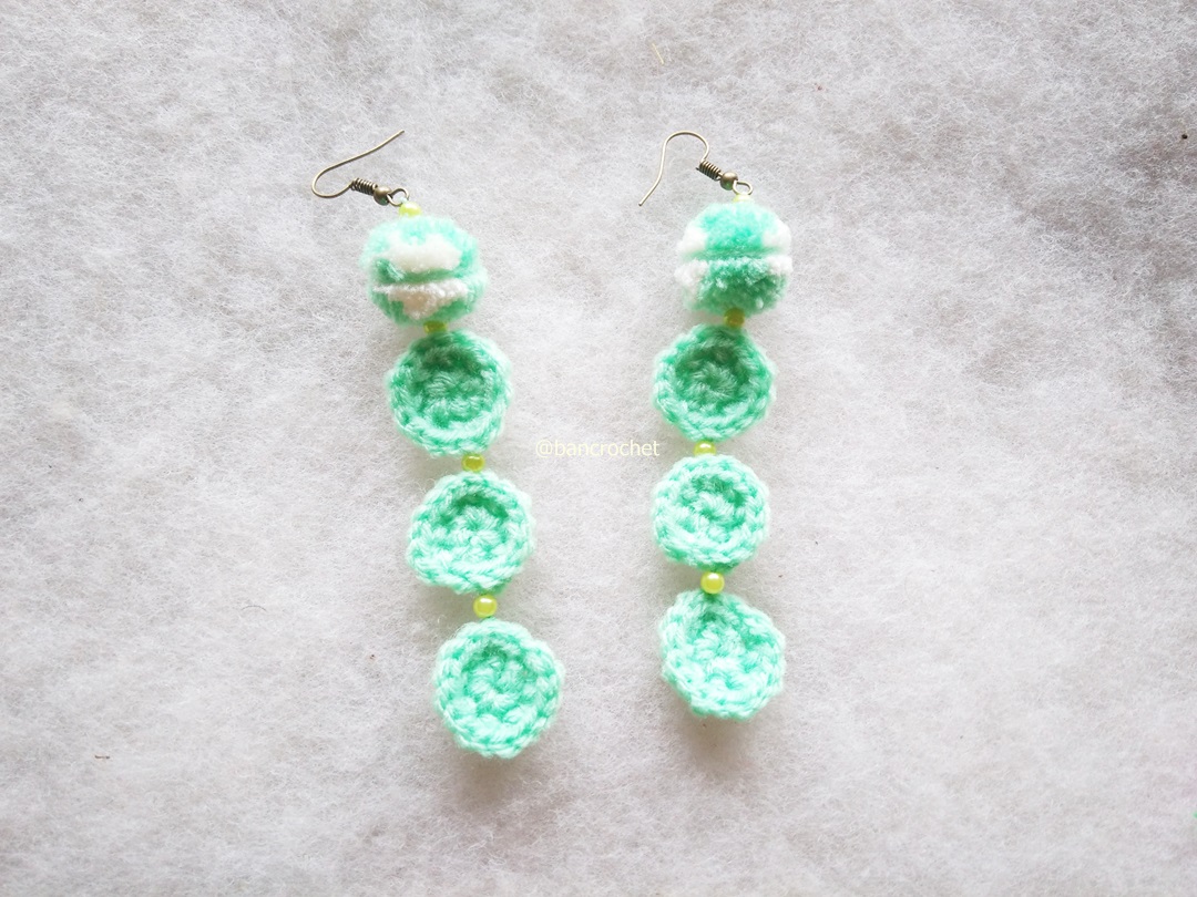 Bancrochet ต่างหูถักโครเชต์ crochet earrings สีเขียว 4-6 นิ้ว