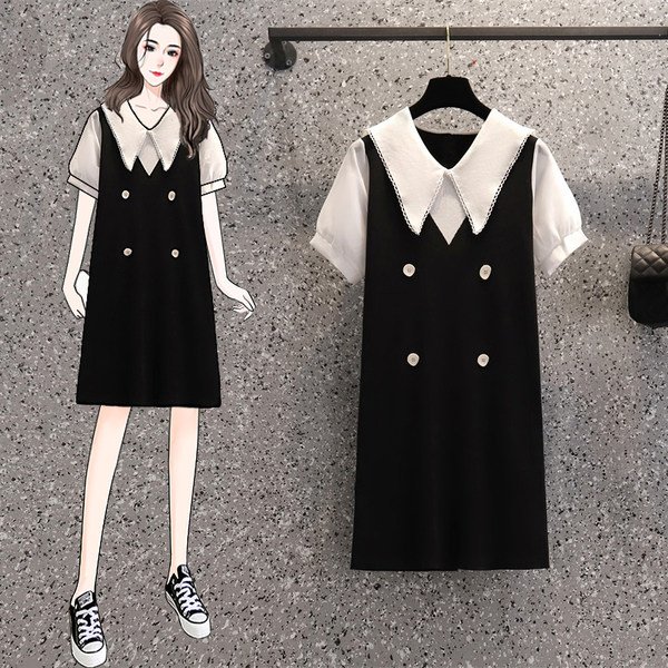 เดรสคนอ้วน เดรสสาวอวบ ชุดเดรสคนอ้วนวัยรุ่นแขนสั้น BY PLUS SIZE Girl