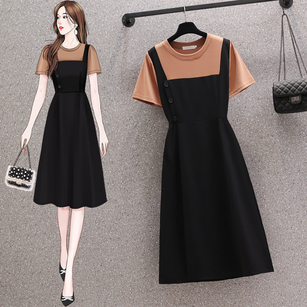 เดรสคนอ้วน เดรสสาวอวบ ชุดเดรสคนอ้วนวัยรุ่นแขนสั้น BY PLUS SIZE Girl