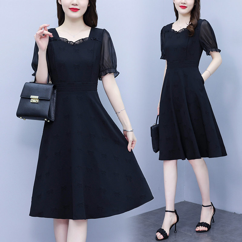 เดรสสีดำ ชุดเดรสคนอ้วน ชุดเดรสสาวพลัสไซส์ XL-5XL