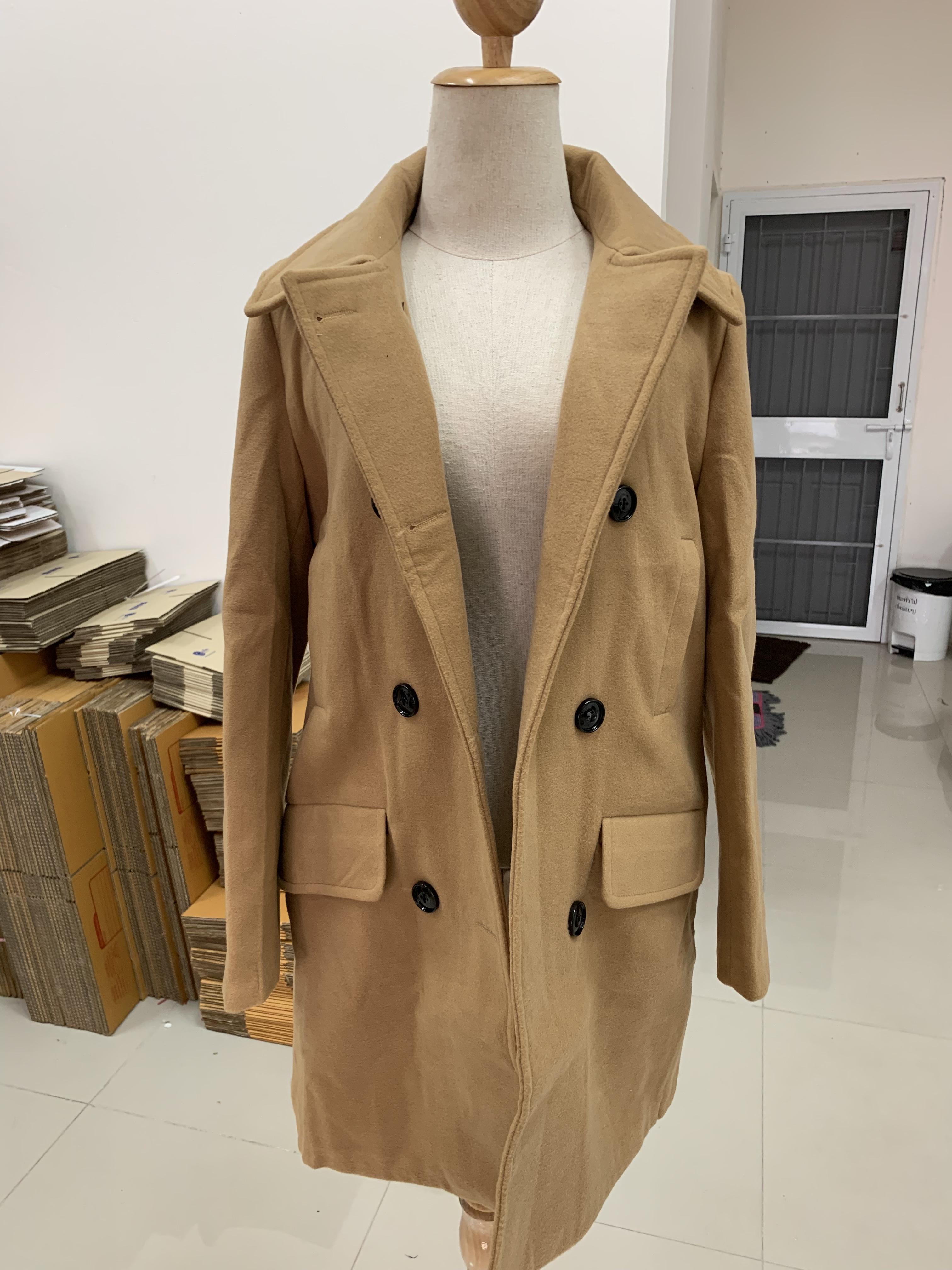 เสื้อโค้ทกันหนาว รุ่นกระดุม 2 แถว สไตล์เกาหลี ใส่ได้หลายแบบ ผ้าวูลผสม พร้อมส่ง