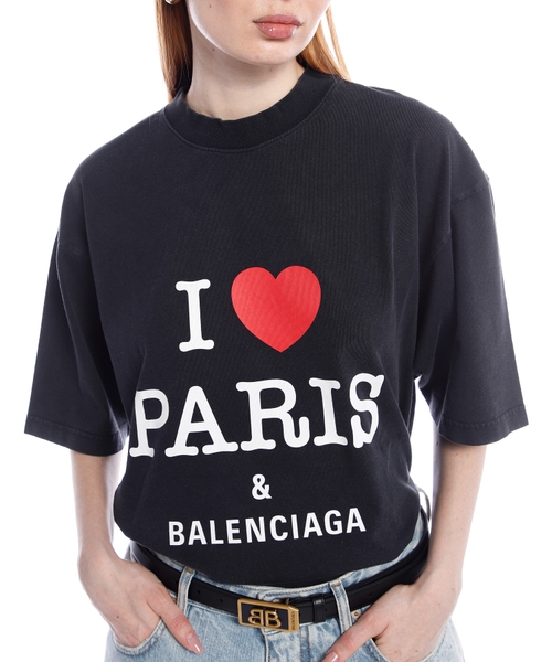 Balenciaga Black I Love Paris Logo T Shirt