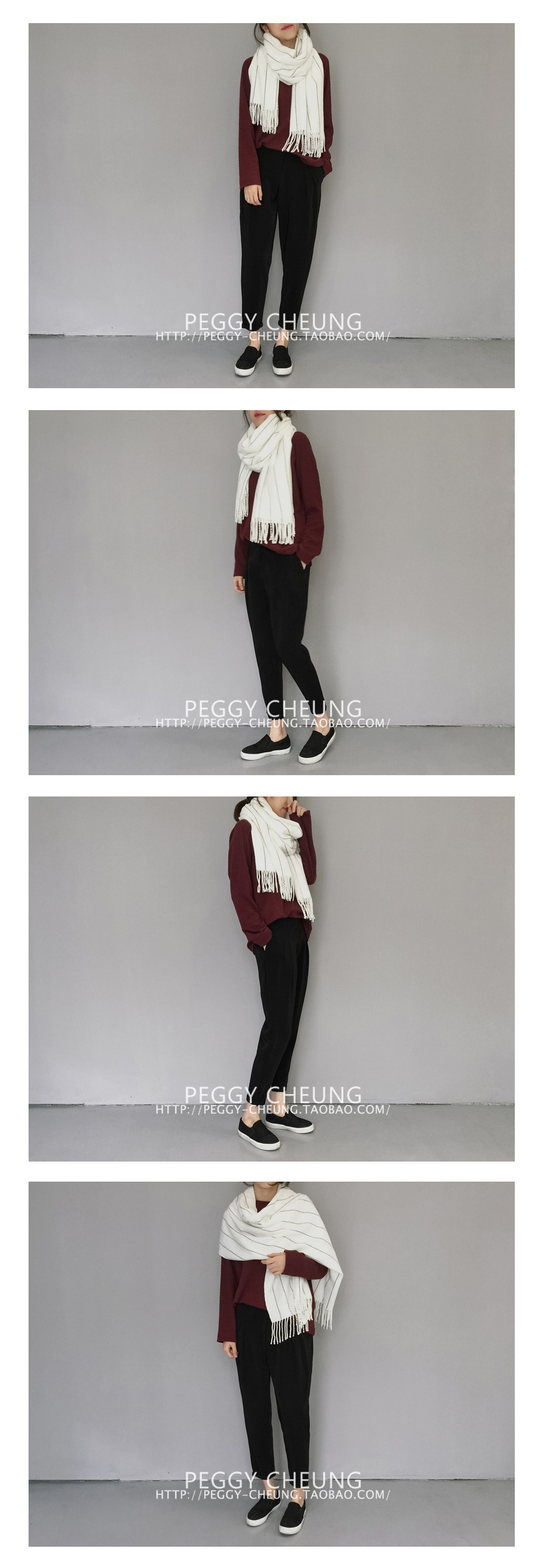 ผ้าพันคอกันหนาว ผ้าคลุมไหล่ วินเทจ สีขาว เข้าได้กับทุกชุด พร้อมส่ง ขาว