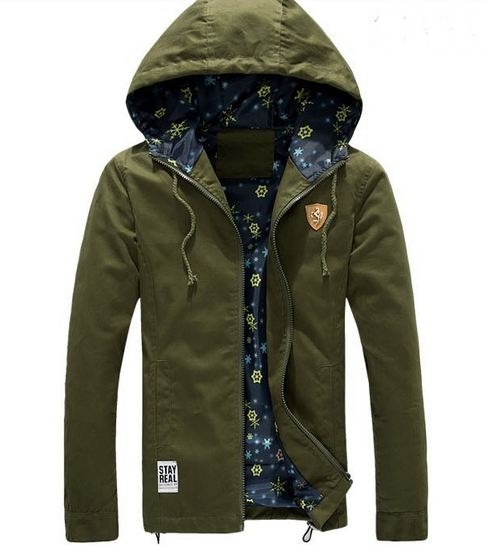 เสื้อ แจ็คเก็ต ผู้ชายแขนยาว ซิปหน้า เสื้อหมวก ผ้า cotton ผสม Lycra Cashmere เสื้อ Jacket แบบมีฮู้ด สีพื้น แบบผู้ใหญ่ เท่ ๆ 587734