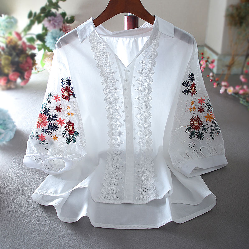 เสื้อลินิน เสื้อผ้าฝ้ายลินิน เสื้อเชิ้ตผ้าลินิน ปักลายสวยๆด้วยด้าย สไตล์VINTAGE