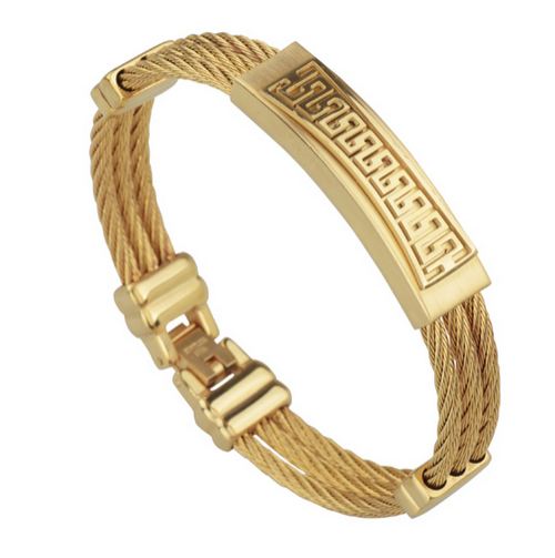 สร้อยข้อมือผู้ชาย กำไลข้อมือชาย กำไลทอง ดีไซน์ เป็นขดลวด สีทอง 3 เส้น ทองชุบ 18 K ไม่ลอก ไม่ดำ ของขวัญสุดหรู ให้แฟน 708408