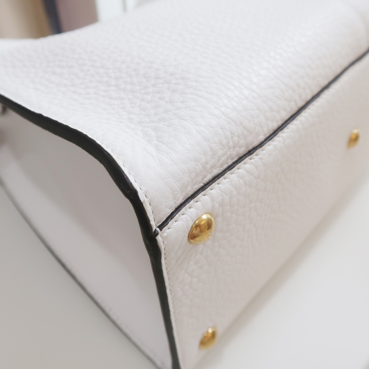 Fendi White Grained Calfskin X-Lite Peekaboo Medium GHW