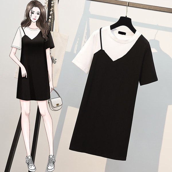 เดรสคนอ้วน เดรสสาวอวบ ชุดเดรสคนอ้วนวัยรุ่น ทูโทน ขาวดำ BY PLUS SIZE Girl