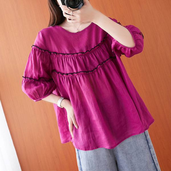 เสื้อผ้าฝ้าย เสื้อผ้าลินิน สไตล์ฤดูร้อน BY Lian Zhi Cotton and linen art สไตล์VINTAGE มีขนาดไซส์อกประมาณ 35-40 นิ้ว