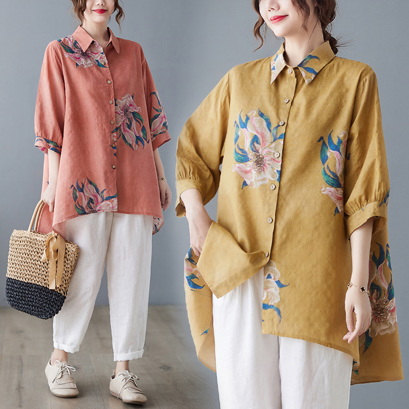 เสื้อลินินคนอ้วน เสื้อทีเชิ้ตคนอ้วนผู้หญิง เสื้อทีเชิ้ตตัวใหญ่ By Literary Plus size