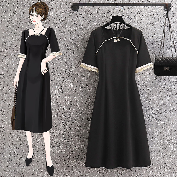 เดรสคนอ้วน เดรสสาวอวบ ชุดเดรสคนอ้วนวัยรุ่นแขนสั้น BY PLUS SIZE Girl