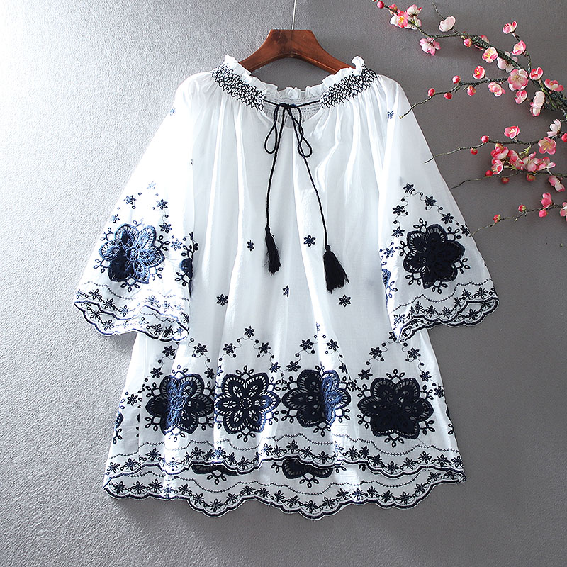 เสื้อลินิน เสื้อผ้าฝ้ายลินิน เสื้อเชิ้ตผ้าลินิน ปักลายสวยๆด้วยด้าย สไตล์VINTAGE BY Dreamroom