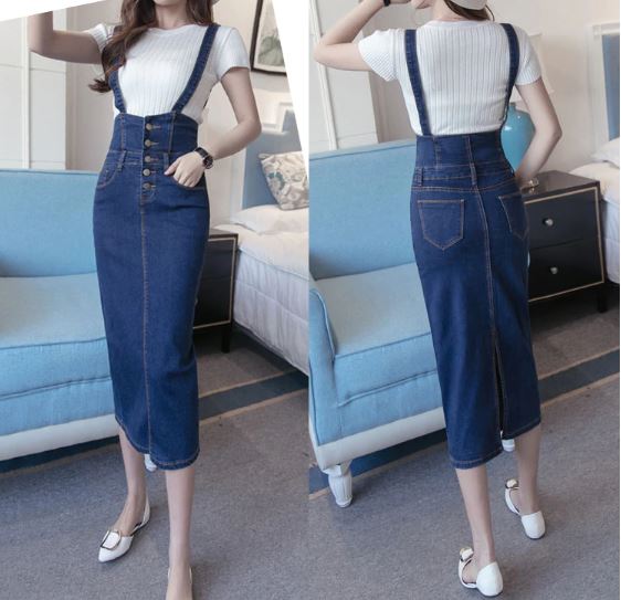 กระโปรงใส่เที่ยว ใส่เรียน กระโปรงยีนส์ กระเป๋ายาว พร้อม สายเอี้ยม ใส่เที่ยว แบบน่ารัก มี size ใหญ่ กระโปรงแบบเก๋ ๆ 918326