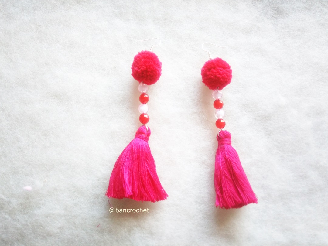 ต่างหูถักโครเชต์ crochet earrings สีแดง 5 นิ้ว