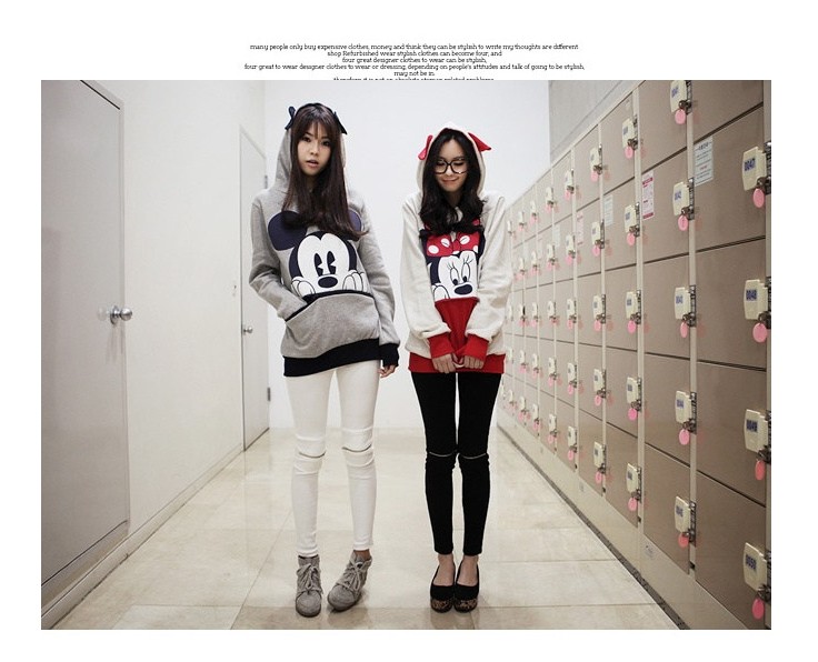 พร้อมส่ง - เสื้อกันหนาวฮู้ดดี้ มินนี่เมาส์ มิกกี้เมาส์ ผ้าไม่หนา ใส่คลุมในวันสบายๆ แฟชั่นเกาหลี น่ารัก เทา,ขาว เลือกสีด้านล่างค่ะ