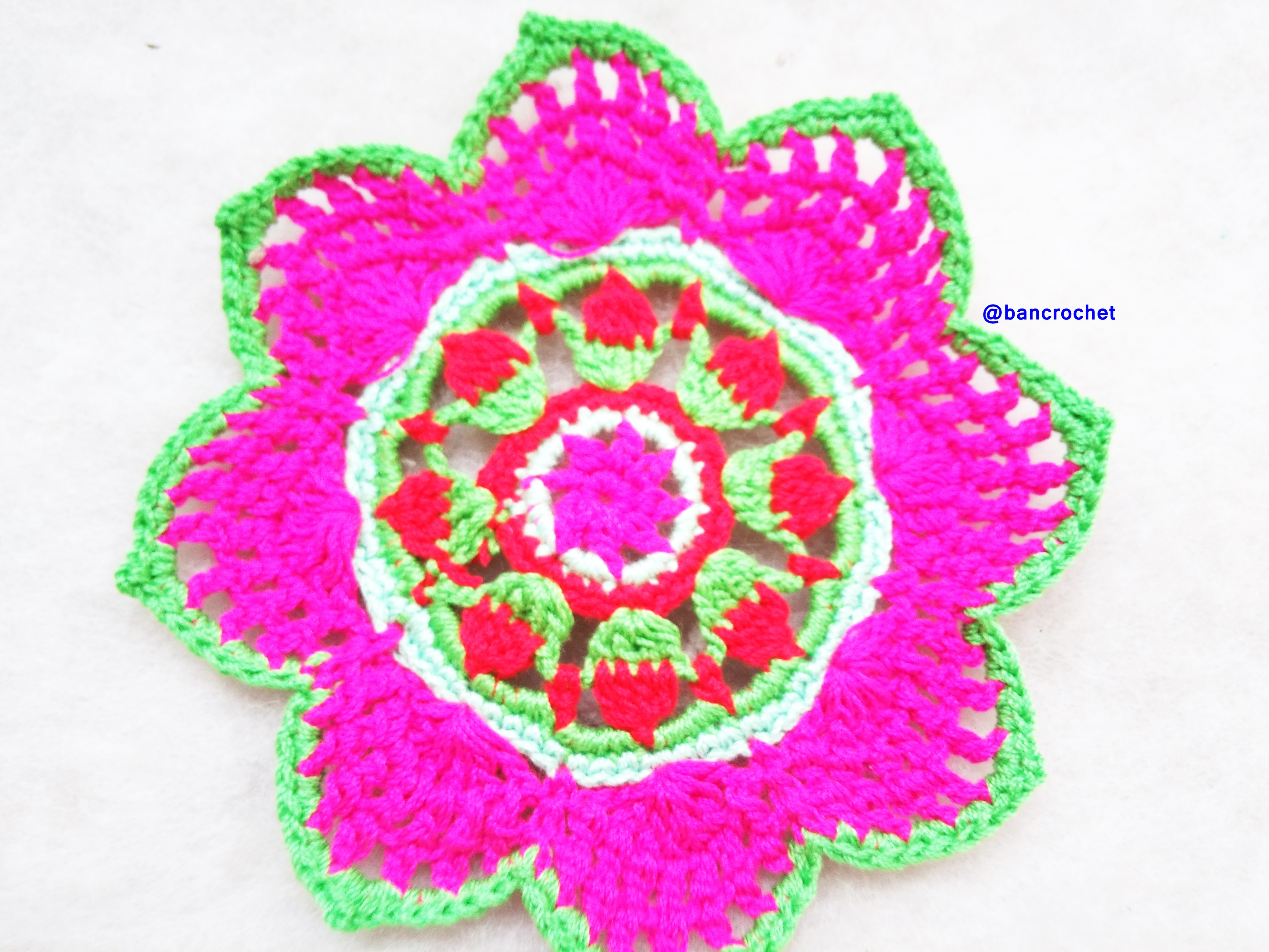 Bancrochet ที่รองแก้วถักโครเชต์ crochet coasters หลากสี 4 นิ้ว