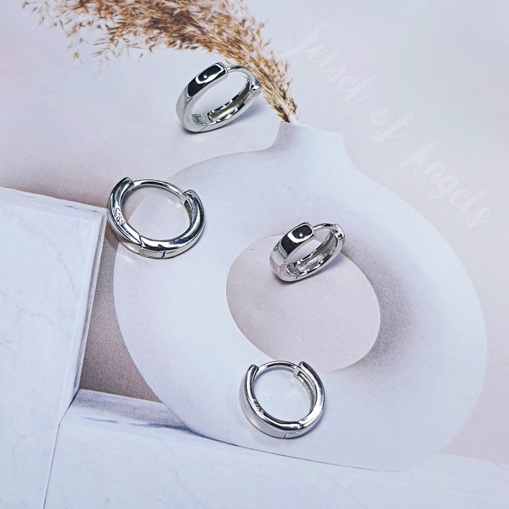 ต่างหูเงินแท้ S925 รุ่น Cozy ต่างหูห่วงเรียบเงินแท้ทั้งชิ้น ขอบเหลี่ยม Silver925 ต่างหูผู้ชาย