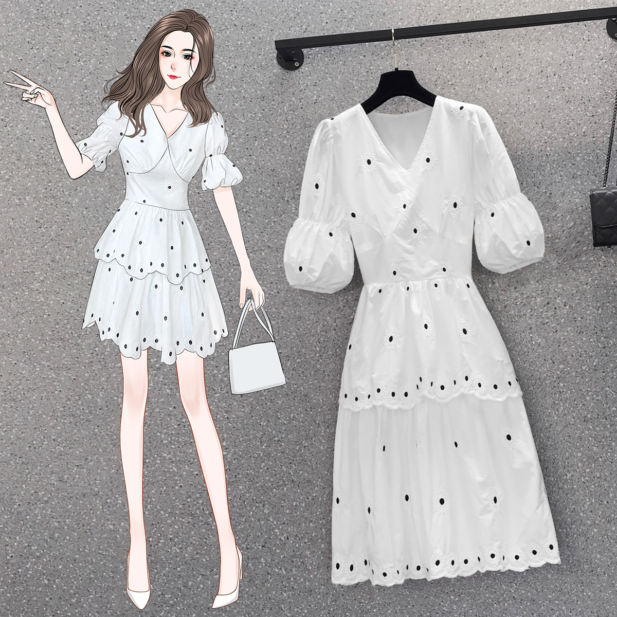 เดรสแขนสั้น มีไซส์ L-4XLอก 38-47 นิ้ว ใส่ได้ทั้งสาวหุ่นดีน่ารักจนถึงสาวอวบพลัสไซส์