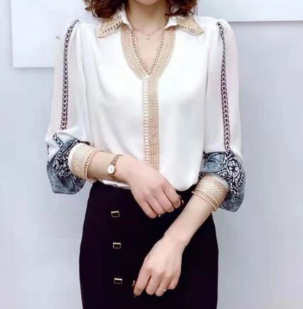 เสื้อเชิ้ตผู้หญิง เสื้อเชิ้ต แฟชั่น คอปก แบบผู้ใหญ่ สาวมั่น หรูหรา เสื้อเชิ้ต แขนยาว ลายถัก ใส่ทำงาน ออกงาน 313668