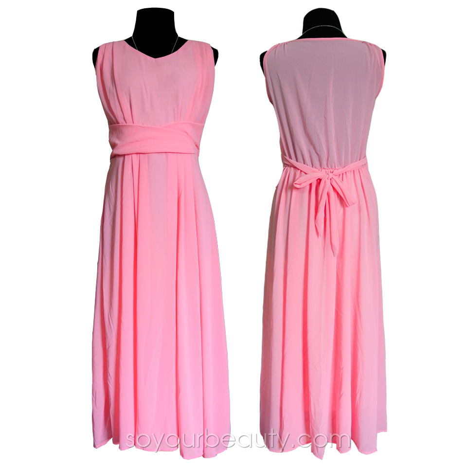 ชุดเดรสยาวชีฟองแขนกุด