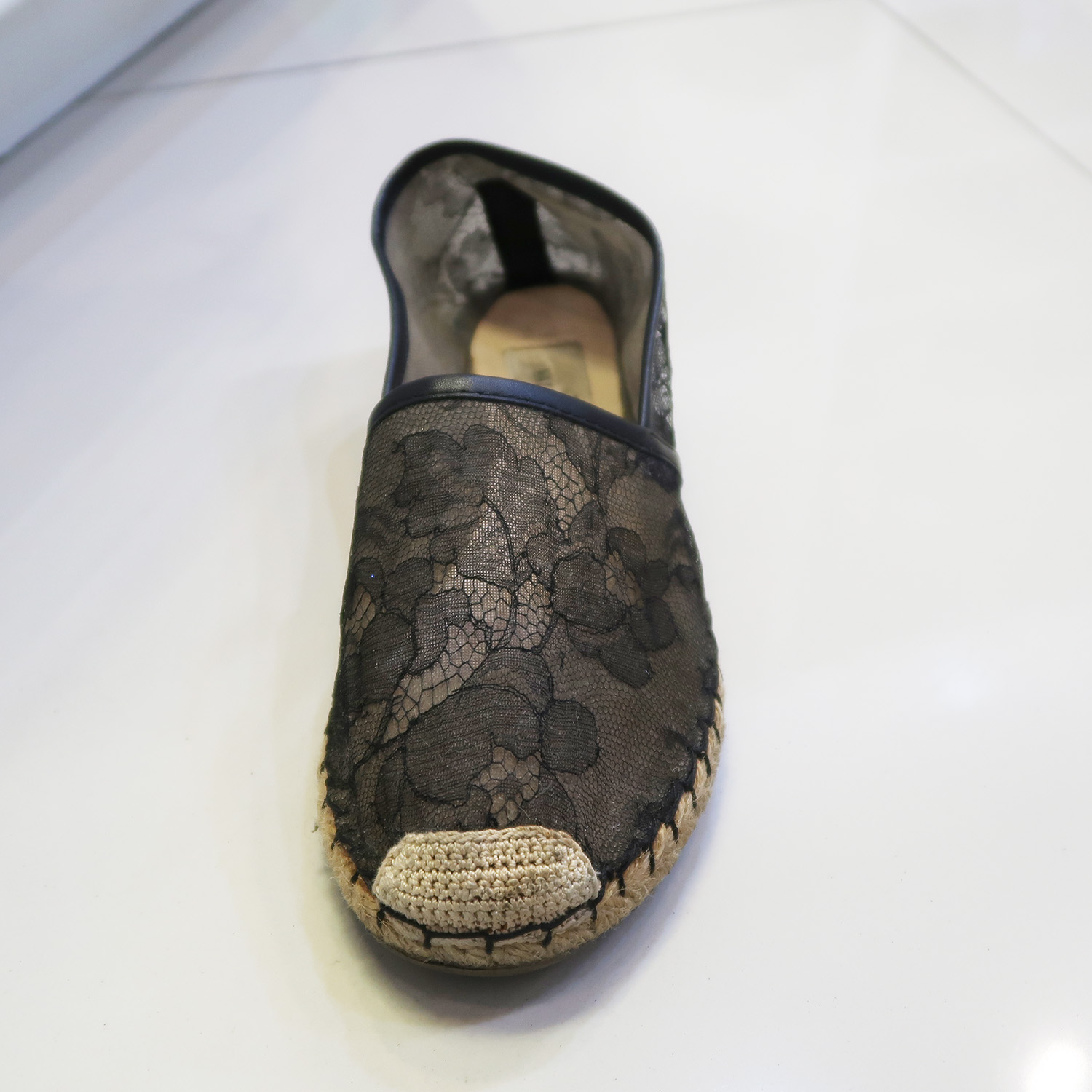 Valentino Black Lace Flat Espadrilles Shoes Size 36