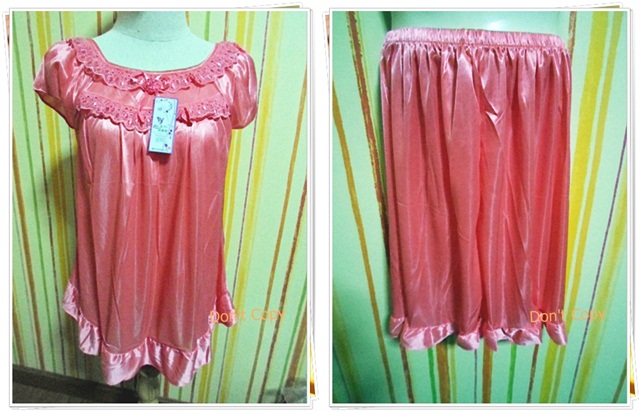 ชุดนอน ผ้าซาติน ผ้านุ่มลื่น เสื้อ กางเกง สีโอรสเข้ม s006