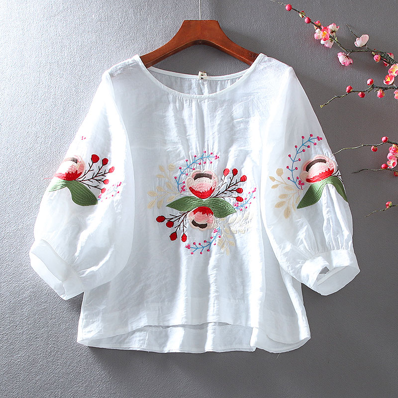 เสื้อลินิน เสื้อผ้าฝ้ายลินิน เสื้อเชิ้ตผ้าลินิน ปักลายสวยๆด้วยด้าย สไตล์VINTAGE BY Dreamroom