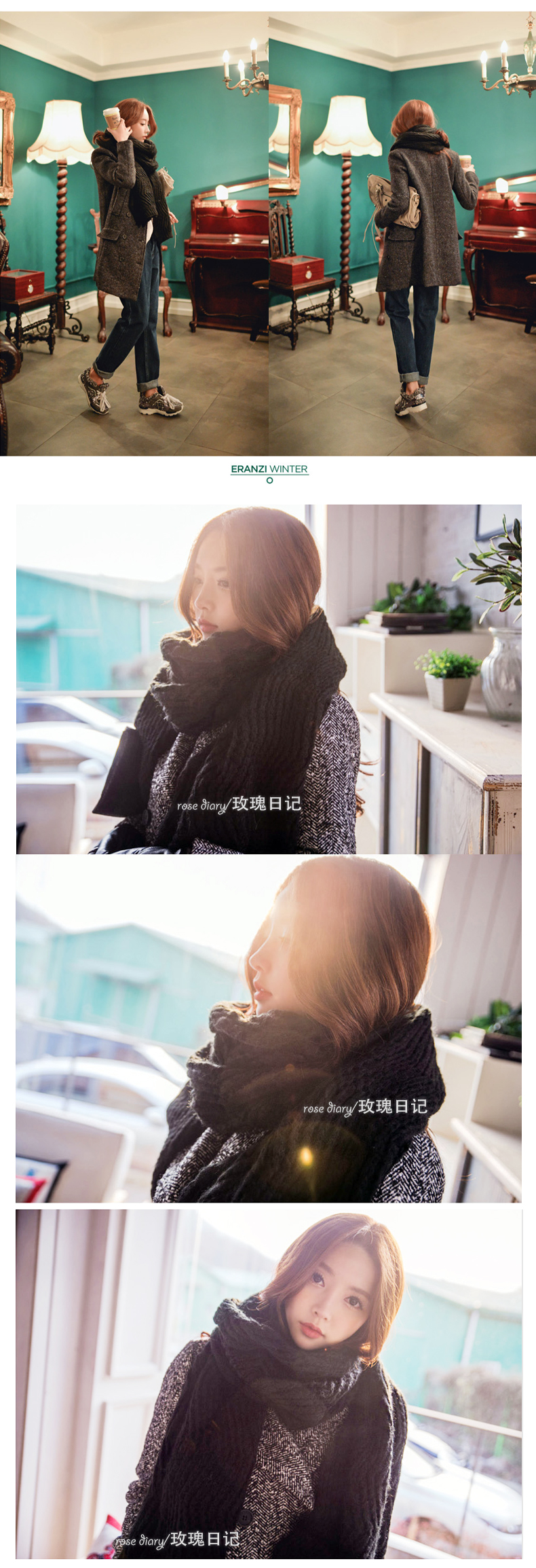 ผ้าพันคอ ไหมพรม เกาหลี สีดำ มิกกับชุดไหนก็สวย พร้อมส่ง