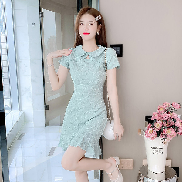 เดรสลูกไม้ เดรสชีฟองสวยๆ แขนสั้น By Meiyi women's clothing