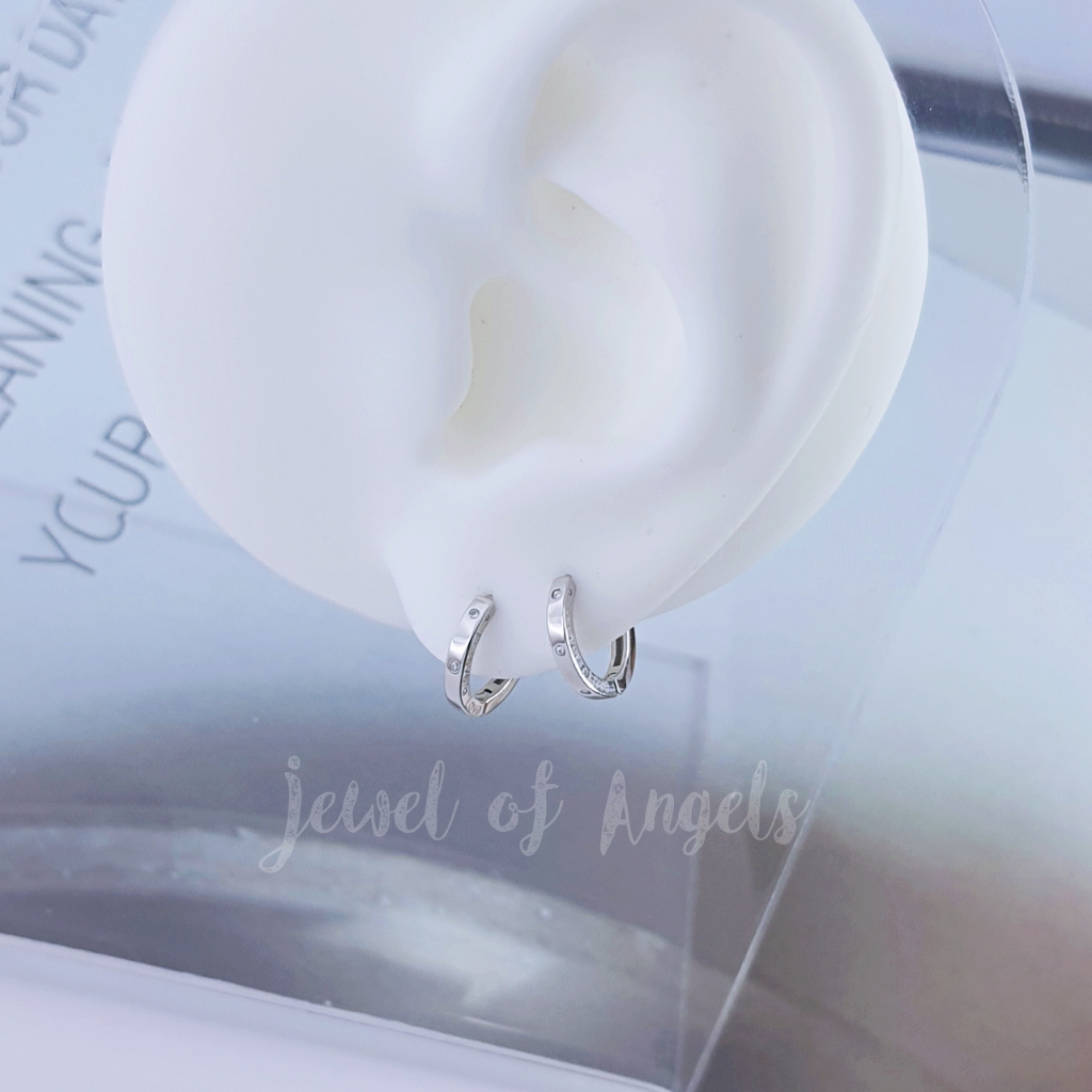 ต่างหูเงินแท้ S925 รุ่น Forever Love ต่างหูห่วงเล็ก เพชรCZ 3เม็ด สีเงิน พิงค์โกลด์ ตุ้มหูเงินS925