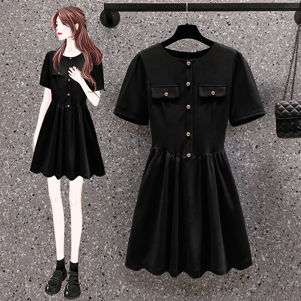 เดรสคนอ้วน เดรสสาวอวบ ชุดเดรสคนอ้วนวัยรุ่น สีดำ BY PLUS SIZE Girl
