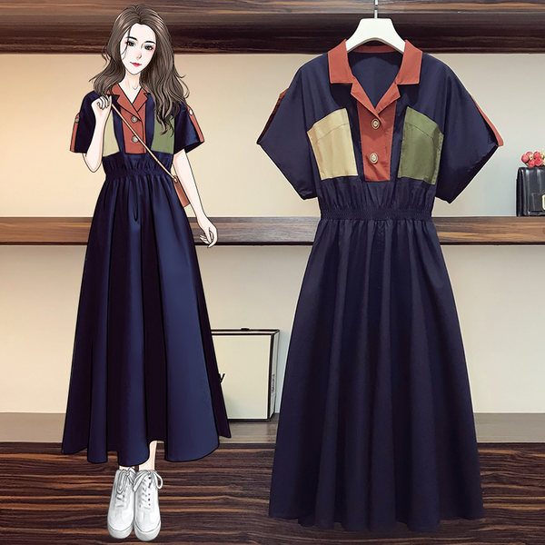 เดรสคนอ้วน เดรสสาวอวบ ชุดเดรสคนอ้วนวัยรุ่นแขนสั้น BY PLUS SIZE Girl