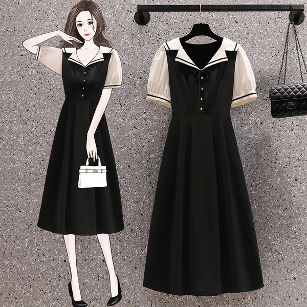 เดรสคนอ้วน เดรสสาวอวบ ชุดเดรสคนอ้วนวัยรุ่นแขนสั้น BY PLUS SIZE Girl