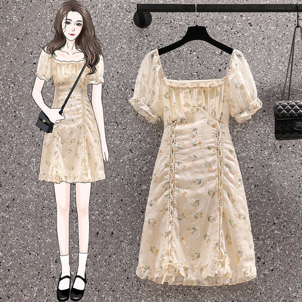 เดรสคนอ้วน เดรสสาวอวบ ชุดเดรสคนอ้วนวัยรุ่นแขนสั้น BY PLUS SIZE Girl
